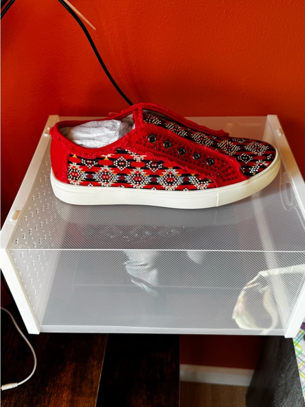 Montana West Red Patterned Slip-On Sneakers